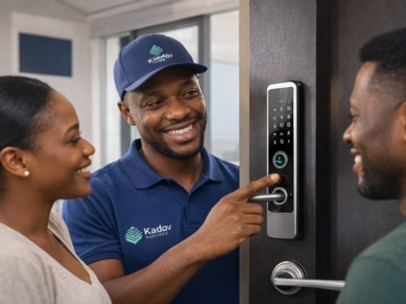 Kadav employee demonstrating door fix