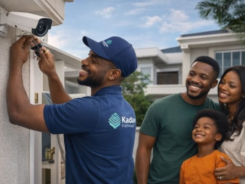 Kadav employee fixing camera